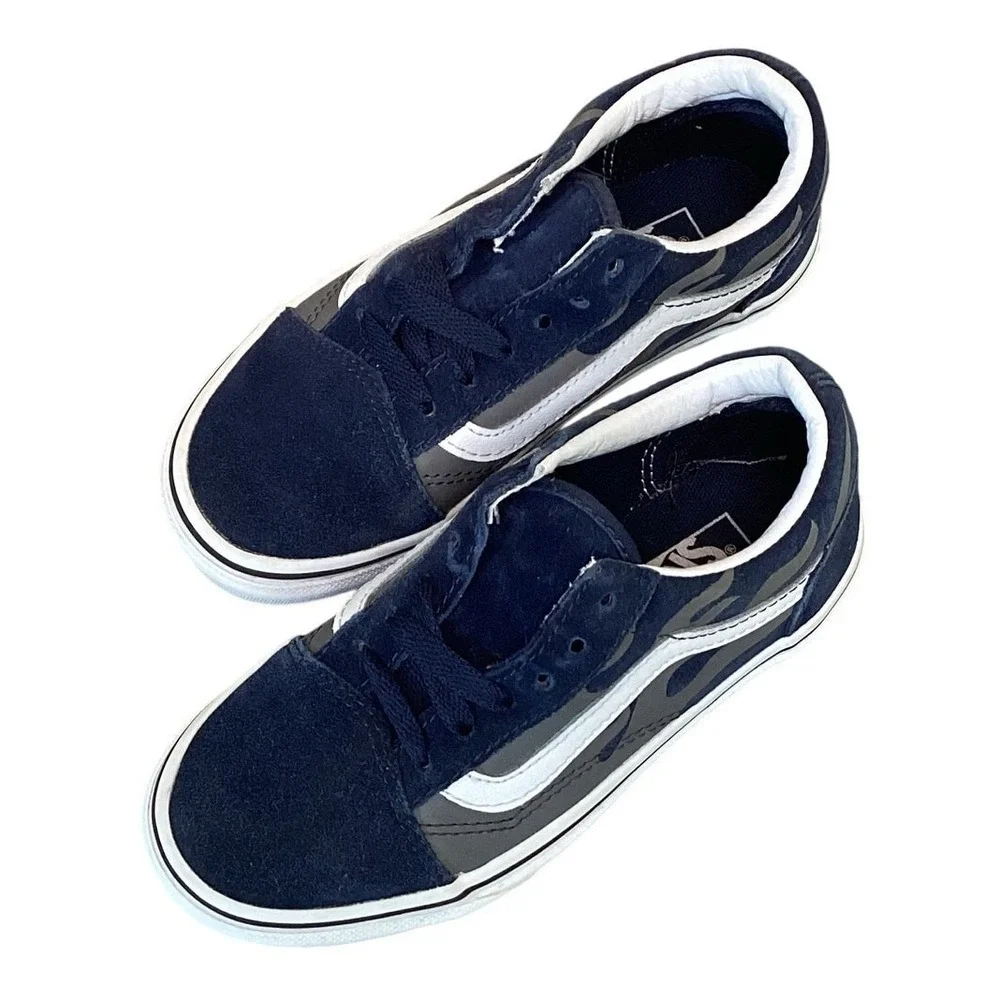 Vans Old Skool Kids 13.5 Navy Blue Flame‎ Sneakers Youth Skate Shoes EU 31